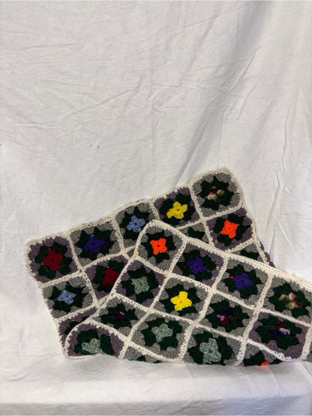 Handmade Granny square Multicolor Crochet Bed Pillow Cover -Cream Trim 20”x28”